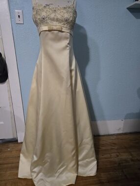 Ivory Satin Formal Gown with Beaded Bodice
